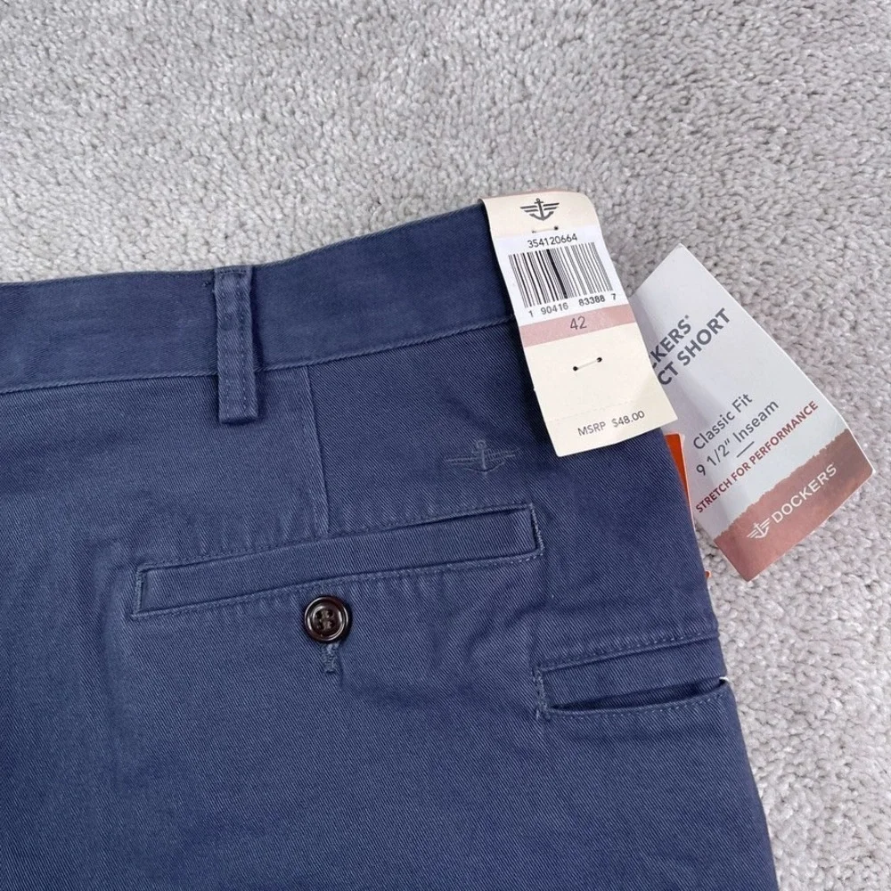 NEW Dockers Perfect Shorts Mens 42 Blue Stretch Chino Classic‎ Fit NWT